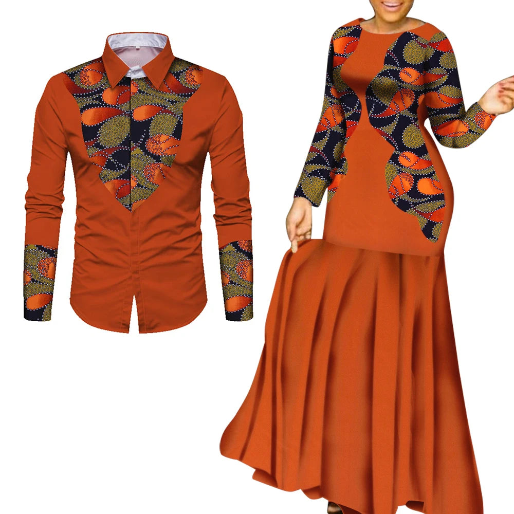 African Clothes for Couple African Clothing for Lovers Man's Woman's Long Party Maxi Dress WYQ
