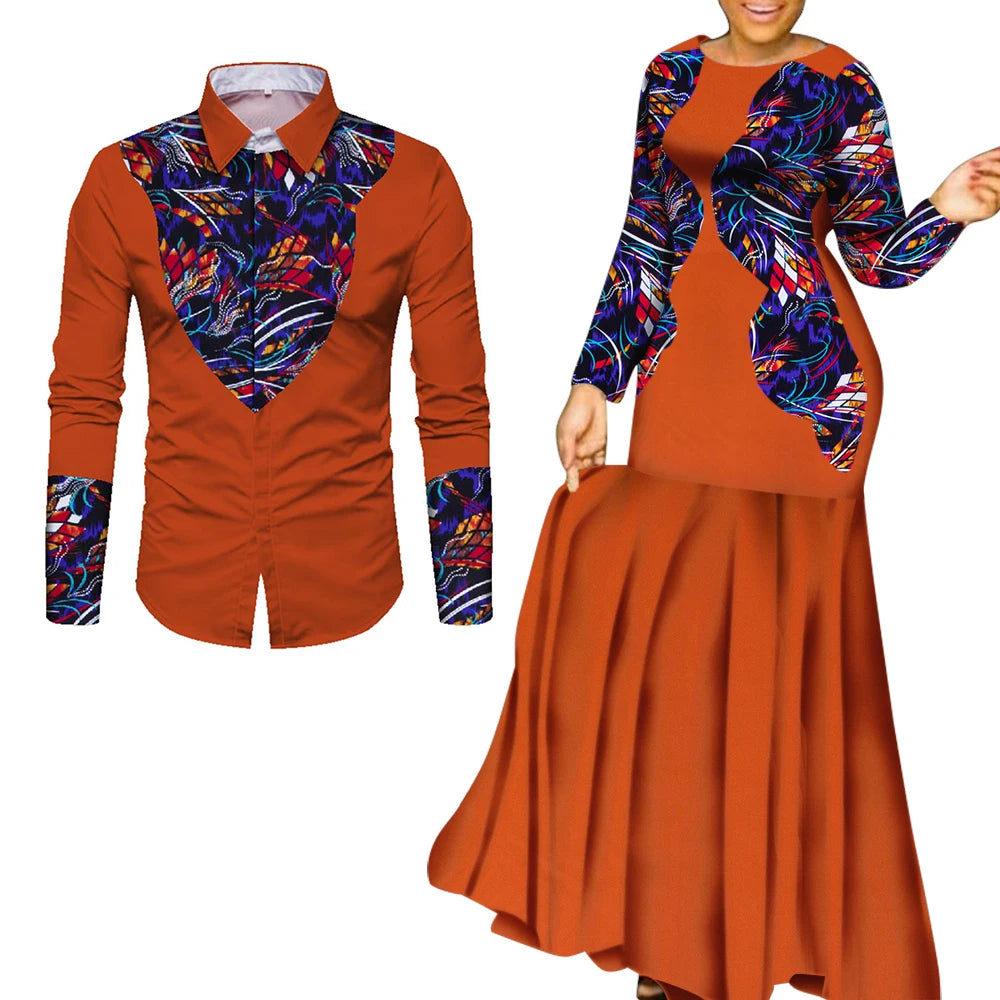 African Clothes for Couple African Clothing for Lovers Man's Woman's Long Party Maxi Dress WYQ