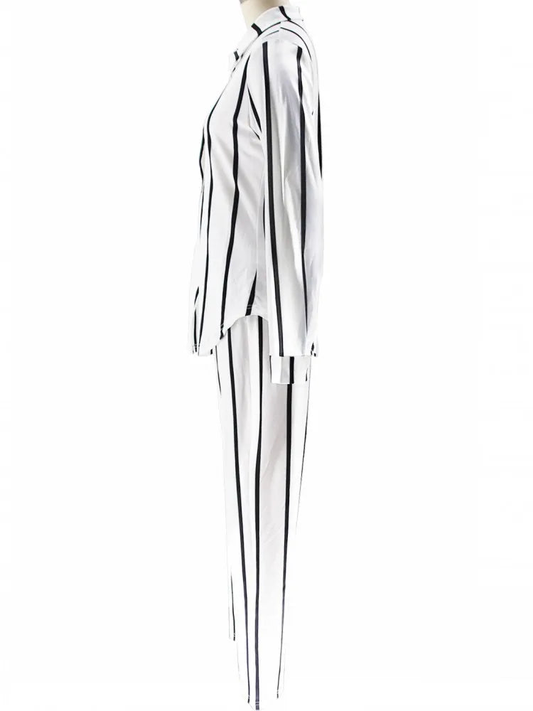2 Piece B/W Stripe Women Matching Sets