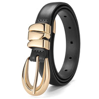 Women's Slim Fit PU Belt, Fine Waistband, Denim Pants, Formal Pants, Fashionable Black Belt with Gold Buckle