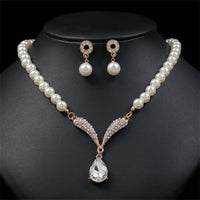 Personality flower Pearl Wedding Necklace Earring