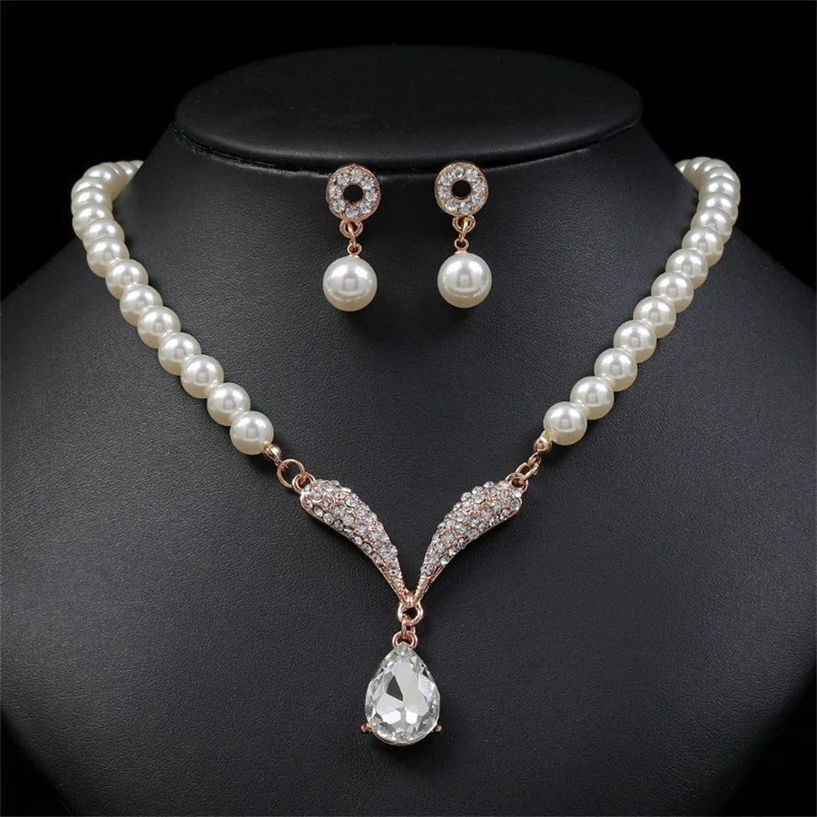Personality flower Pearl Wedding Necklace Earring