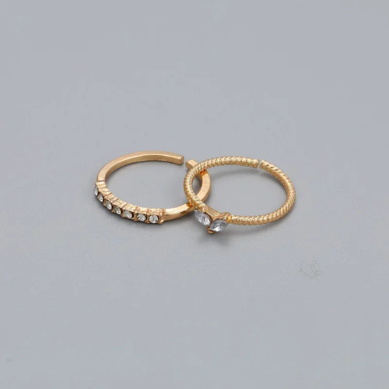 2pcs/set Gold Color Heart Zircon Rings