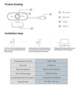 Camera 1080P HD Computer HD USB Camera Built In Microphone USB Network Camera Web Camera For Work With Microphone Tripod