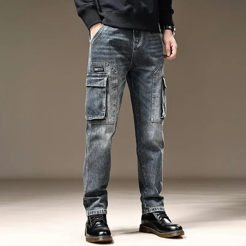 Men Straight Cowboy Cargo Pants with Pockets