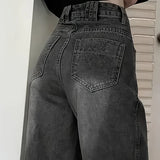 High Waist Gray Goth Straight Leg Pants