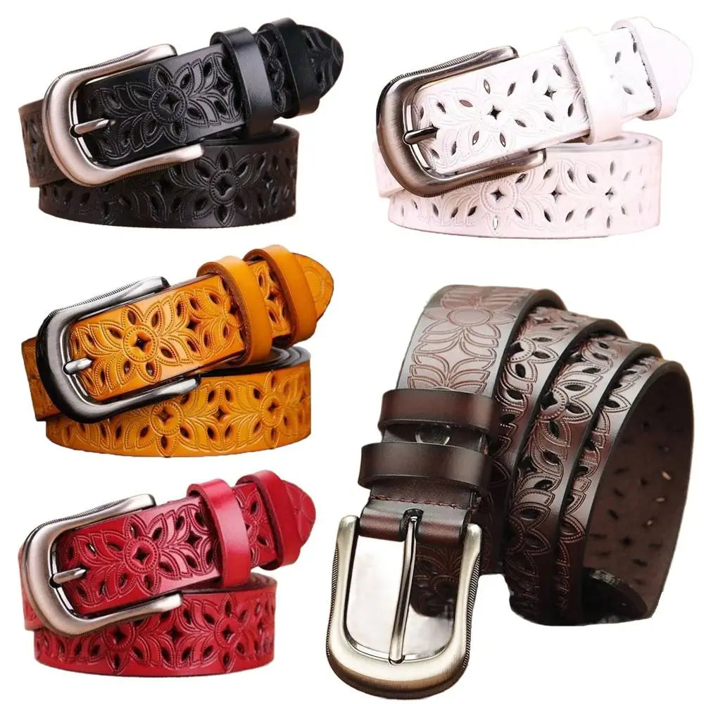 Leather Belts for Woman Belt Vintage Pin Buckle Strap Jeans Hollow Belt