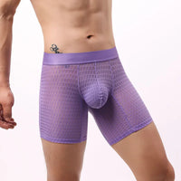 Fashion Ice Silk Underwear Long Leg Boxer Shorts For Man EUR Size Summer Thin Quick Dry Panties Lace Sexy Lengthen Underpants