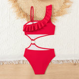 Bikini Girls One Shoulder Ruffles Bathing Suit