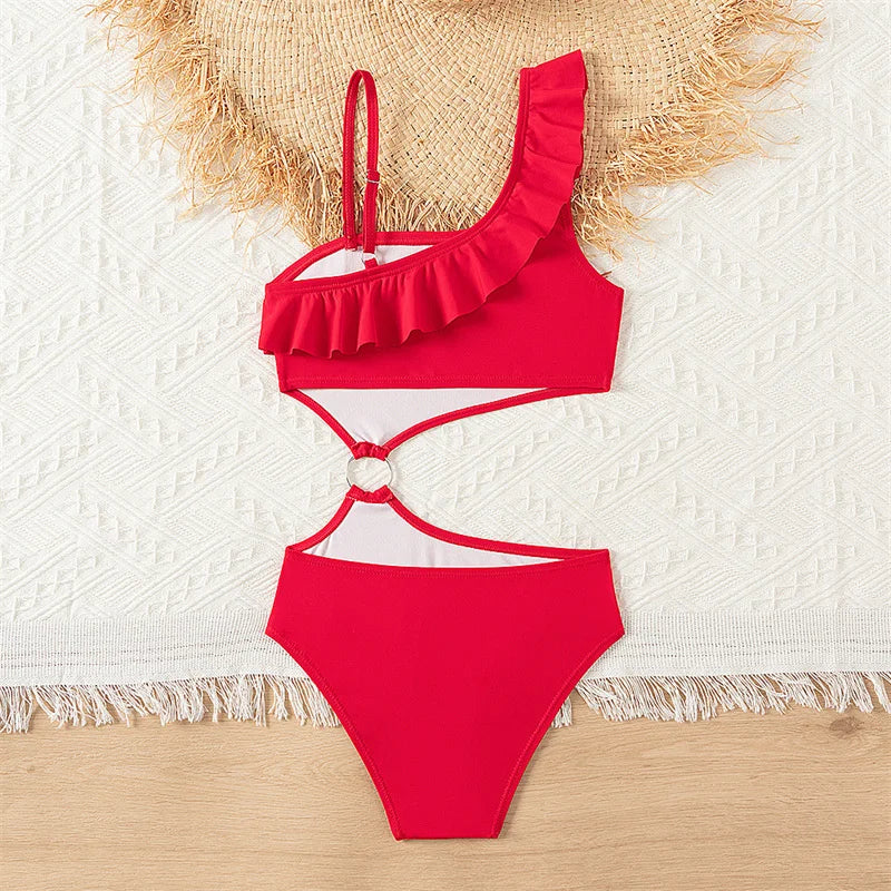 Bikini Girls One Shoulder Ruffles Bathing Suit