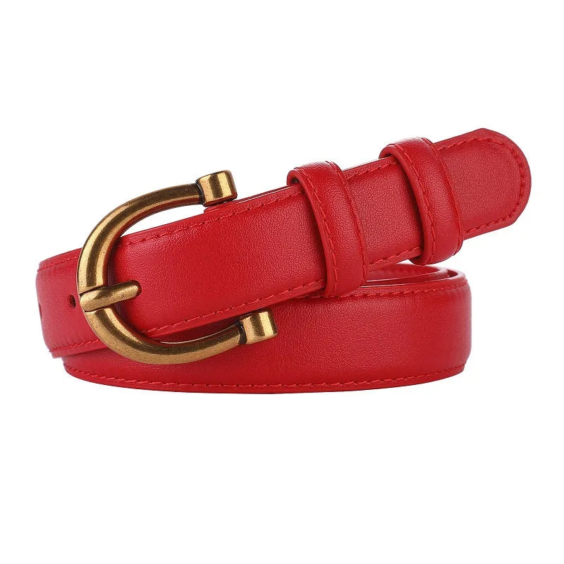 Fashion Women Belt Suede Genuine Leather Skinny Waistband Gold Buckle Wine Red Belts for Jeans Pants Casual