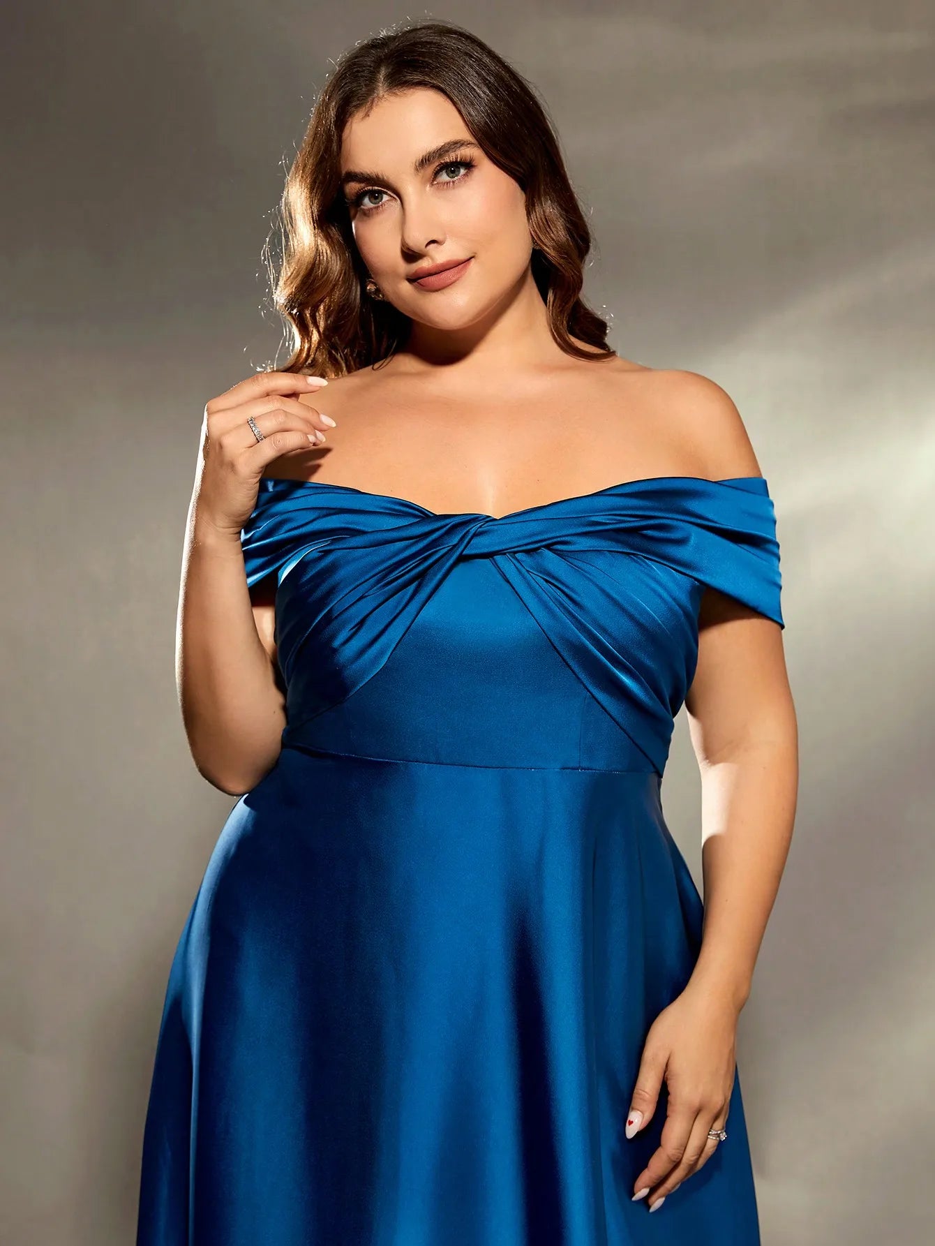 Plus Size Line Irregular Cross Neck Satin Dress