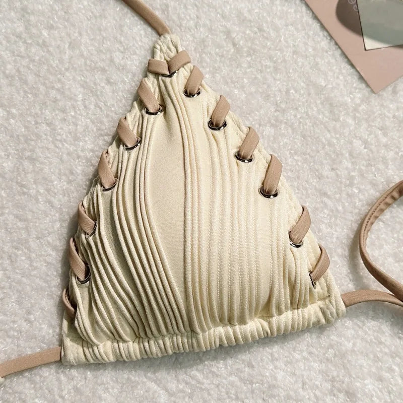 2 Pcs Blue & White Bikini Swimsuit