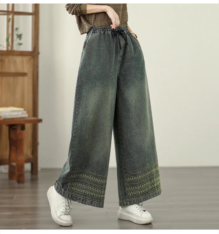 Retro Heavy Embroidery Ethnic Style Pants