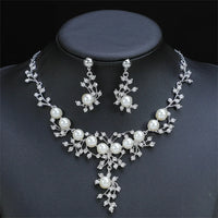 Personality flower Pearl Wedding Necklace Earring