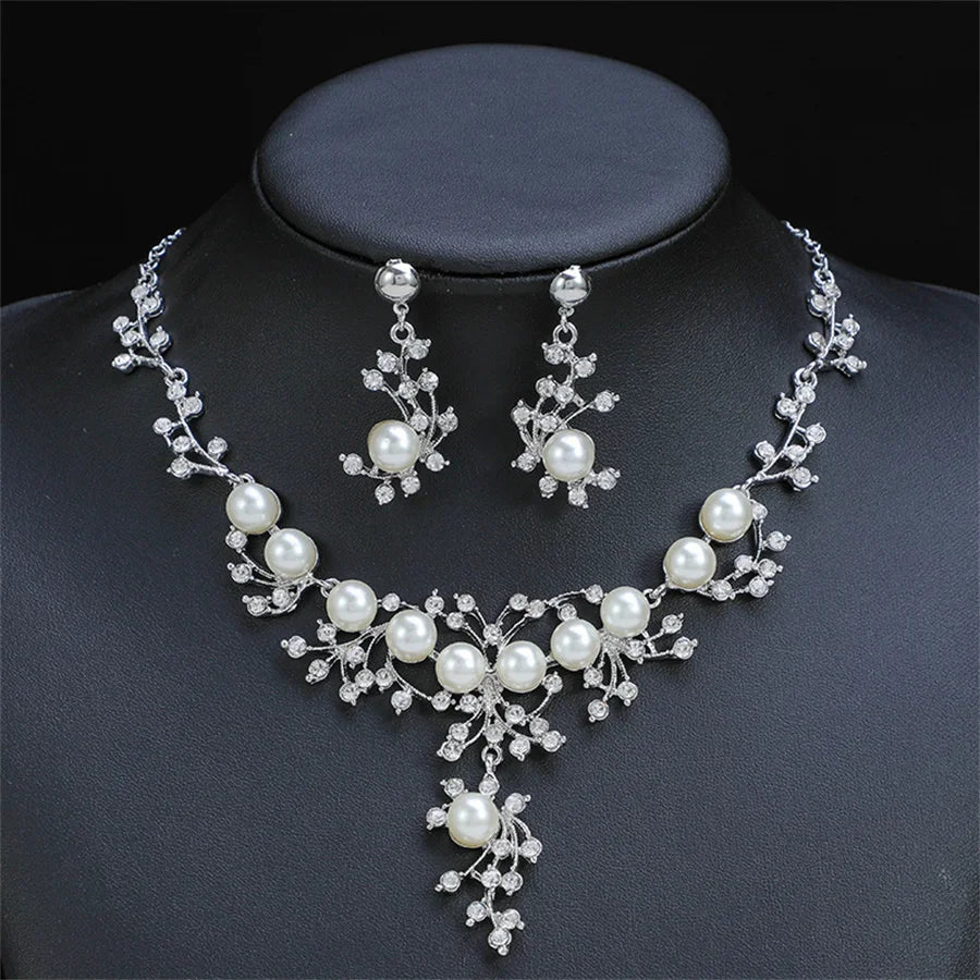 Personality flower Pearl Wedding Necklace Earring