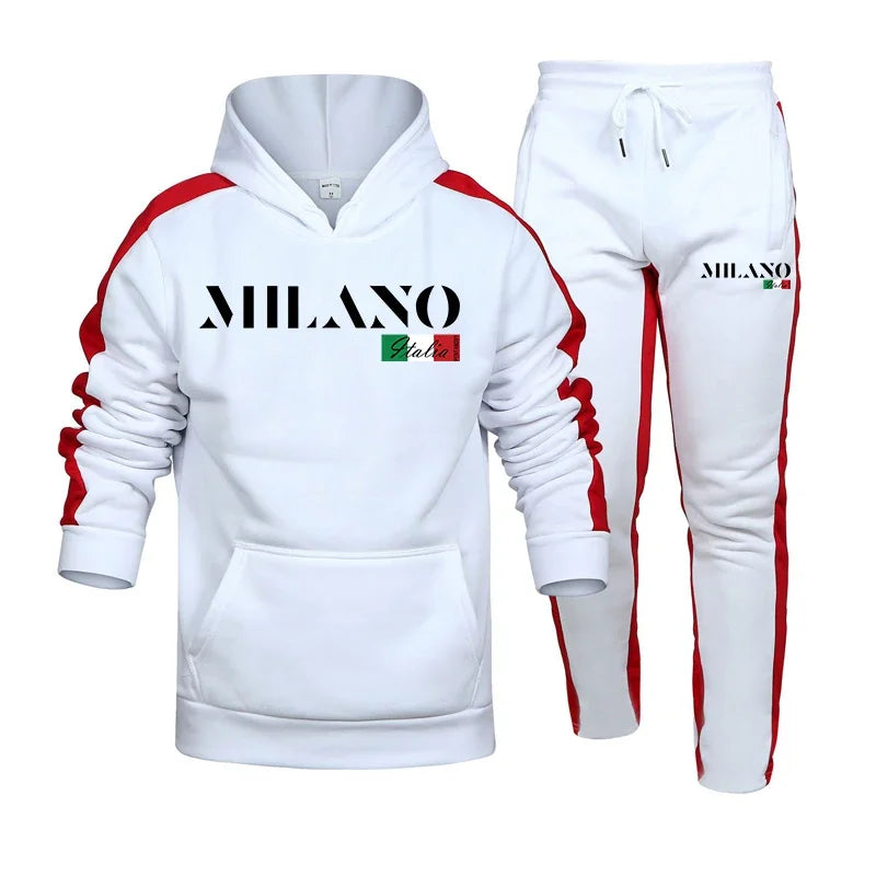 Mens Tracksuit Printed Casual Hooded Sweatshirt Sweatpants Set Autumn Winter Sports Jogging Mens Clothing Street Sportswear 2025