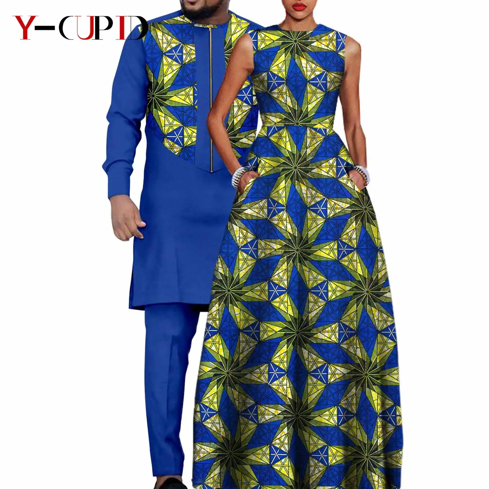 African Dresses for Matching Couple Outfits for Party Vestidos Y23C067