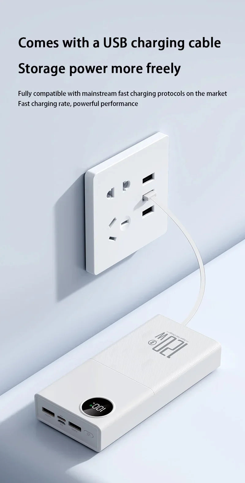 200000mAh 120W Power Bank Large Capacity Super Fast Charge Portable Power Bank With 4 Charging Cables LED Digital Display New