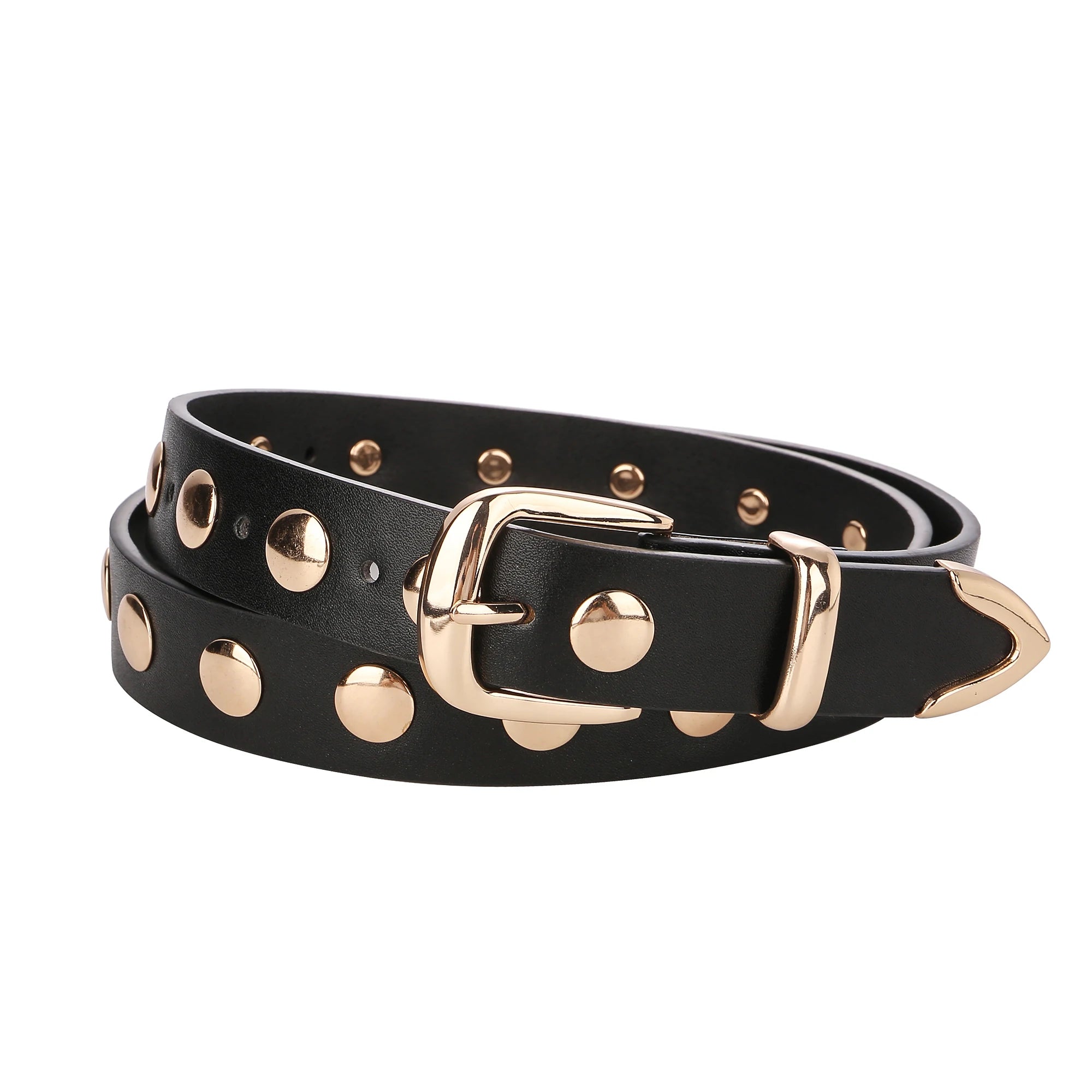 Women Studded Leather Belt Fashion Punk Style Ladies Belts for Jeans Dress Adjustable Waist Belt Rivet Decor