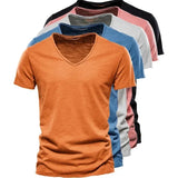 Solid Color V-Neck Pure Cotton T-Shirt