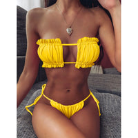 Female Sexy Pleated Mini Thong Bikini Set