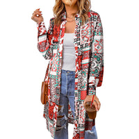 Bohemian Shirt Lapel Loose Casual Printed Long Cardigan