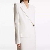 One Button Oblique Cut Extended Solid Color Long Sleeve Jacket Suit