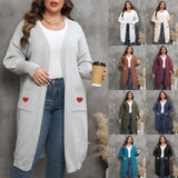 Women's Plus Size Mid-length Woven Love Double Pocket Lantern Sleeve Sweater Cardigan