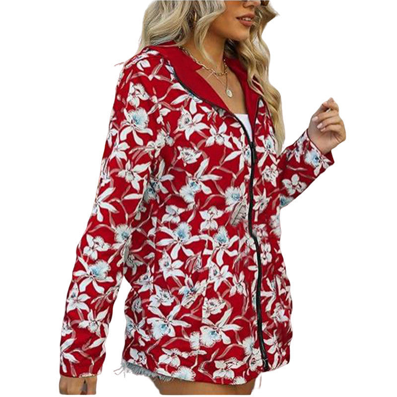Printed Women's Zipper Windbreaker Japanese And Korean Fashion Double-sided Wear