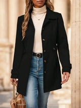 Women's Single-Breasted Solid Color Woolen Coat
