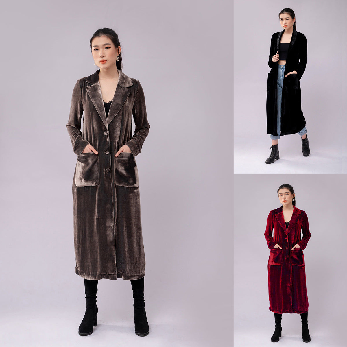 Elegant Women's Velvet Overcoat Coat Conventional Sleeve