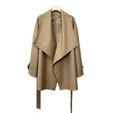 Loose Profile Commute Minimalist Black Large Lapel Design Trench Coat