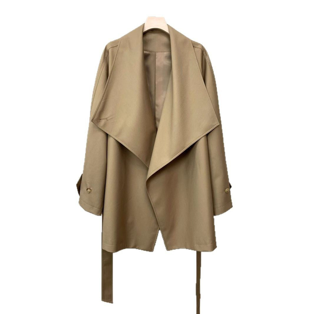 Loose Profile Commute Minimalist Black Large Lapel Design Trench Coat