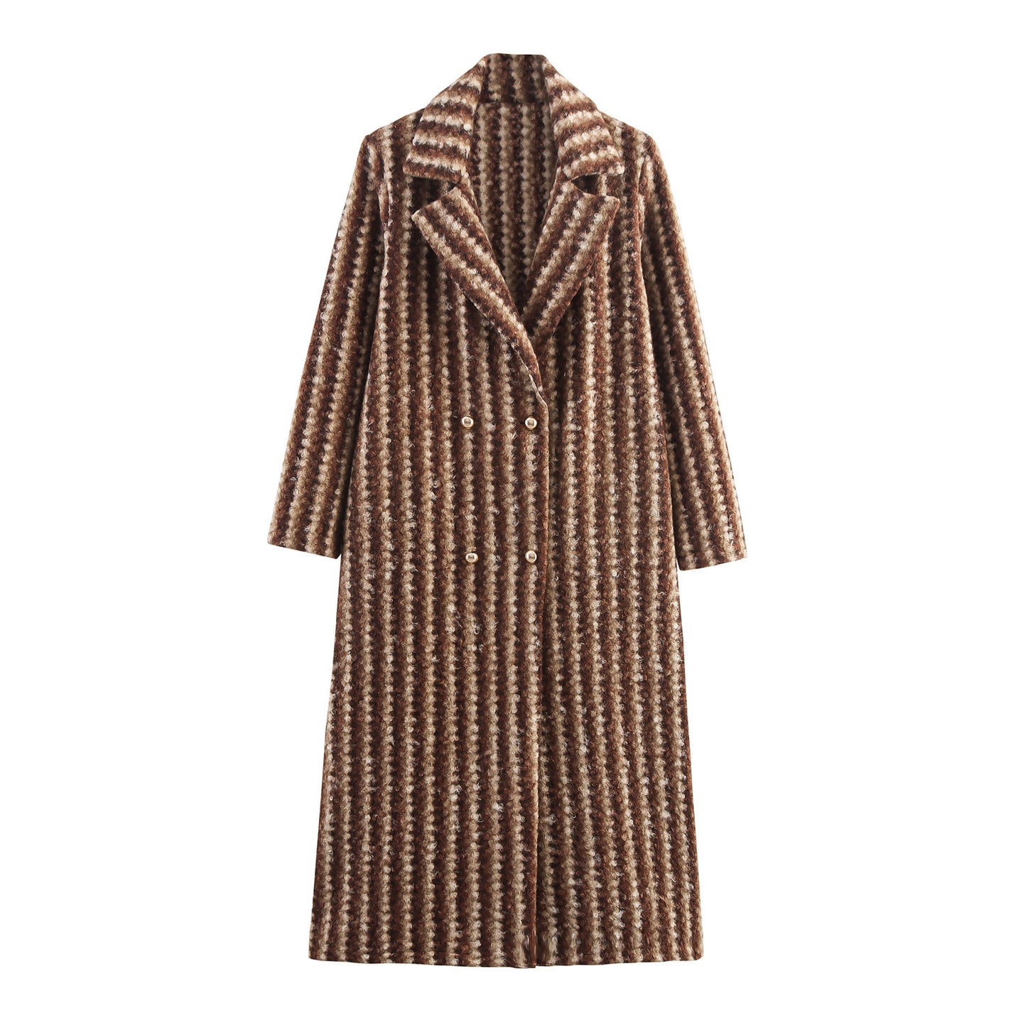 Autumn And Winter Women's British Style Woolen Striped Wide Coat