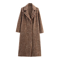 Autumn And Winter Women's British Style Woolen Striped Wide Coat