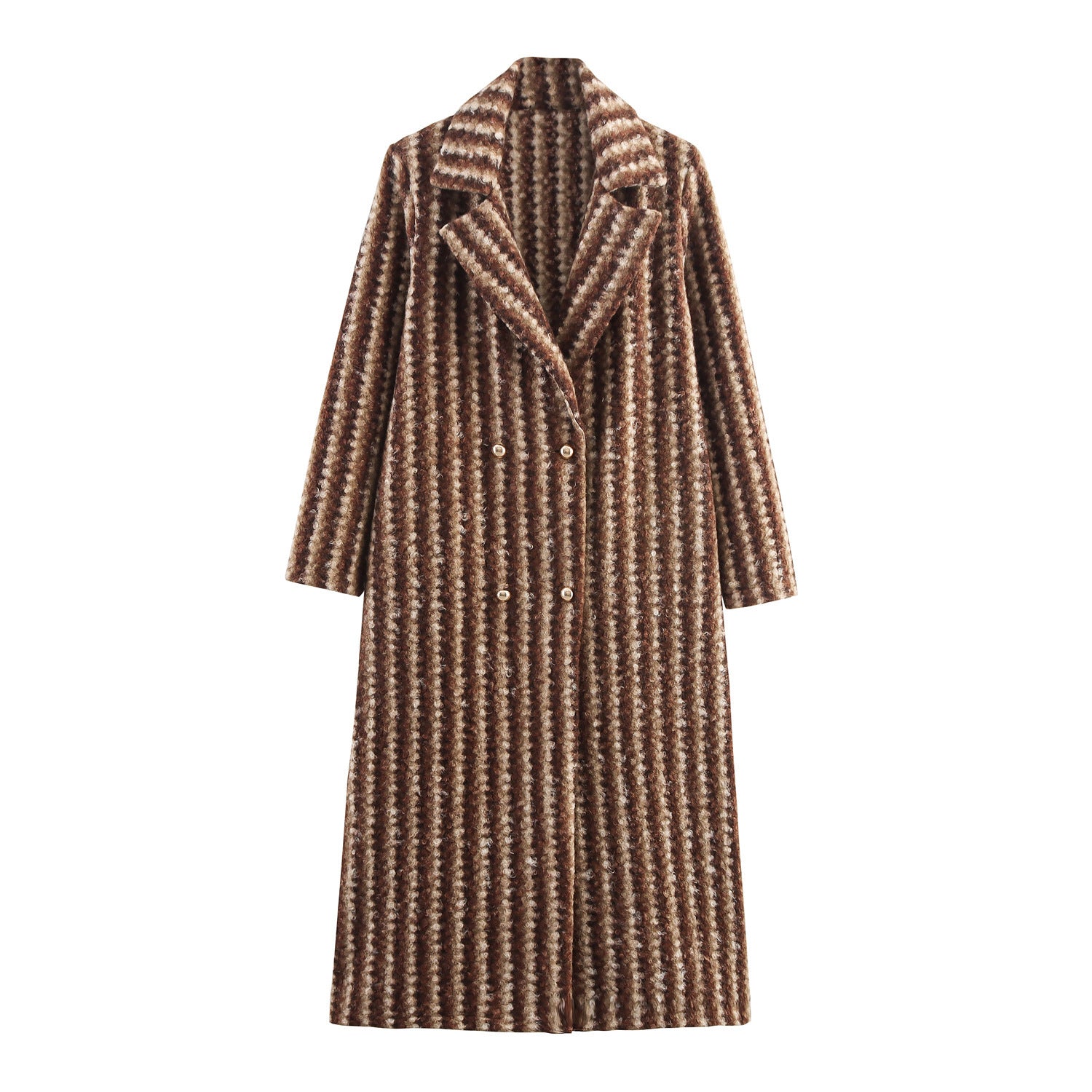 Autumn And Winter Women's British Style Woolen Striped Wide Coat