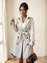 Women's Apricot Solid Color Lapel Neck Long-Sleeved Suspenders Double-Breasted