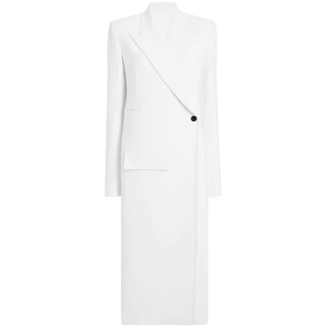 One Button Oblique Cut Extended Solid Color Long Sleeve Jacket Suit