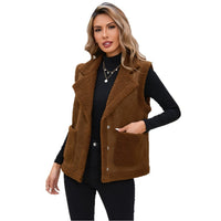 Women's Corduroy Collar Stitching Suede Vest Jacket With Side Pockets