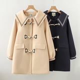 Labeling Chest Embroidered Bear Wooden Buckle Mid-length Warm Coat