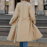 European And American Women's Clothing Double Breasted Belt Fleece Trench Coat Coat