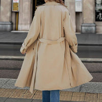 European And American Women's Clothing Double Breasted Belt Fleece Trench Coat Coat