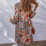 Bohemian Shirt Lapel Loose Casual Printed Long Cardigan