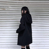Dark Hooded Loose Coat Women's Clothing