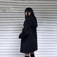 Dark Hooded Loose Coat Women's Clothing