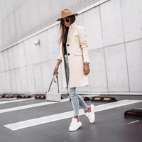 Autumn And Winter Simplicity Long Sleeve Button Woolen Coat