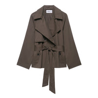 Fashion Design Lapel Belt Wind-breaker Coat