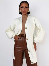 European And American Pure Color Casual Versatile Loose V-neck Early Autumn Knitted Cardigan