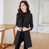 Black Mid-length Suit Trench Coat Coat For Women